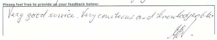 Very good service. Very courteous and knowledgeable